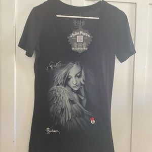 Sullen Angels V neck Tee with tattoo art